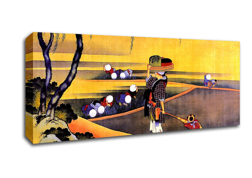 Picture of Hokusai Rice Fields Panoramic Canvas Wall Art