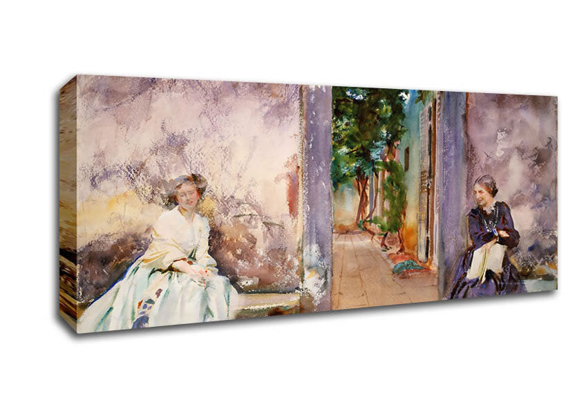 Picture of John Singer Sargent The Garden Wall Panoramic Canvas Wall Art