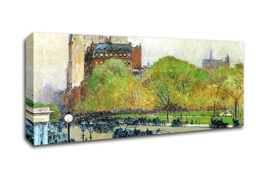 Picture of Hassam Spring Morning In The Heart Of The City Panoramic Canvas Wall Art