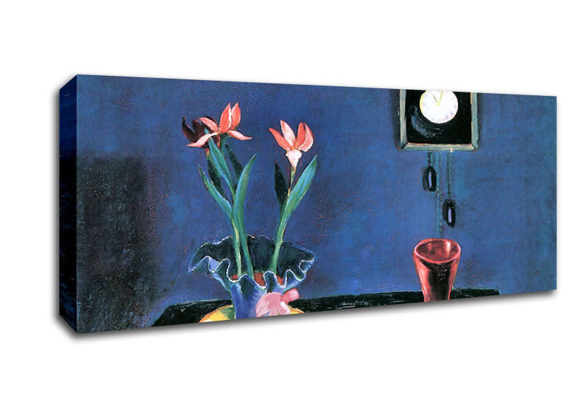 Picture of Walter Gramatte Still Life With Clock And Tulip Pot Panoramic Canvas Wall Art