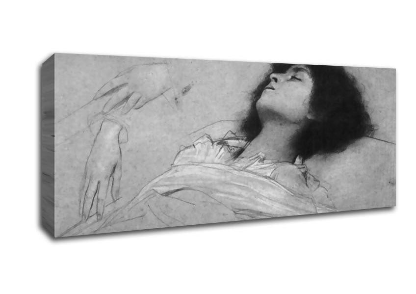 Picture of Klimt Study Sheet With The Upper Body Of A Girl And Sketches Panoramic Canvas Wall Art
