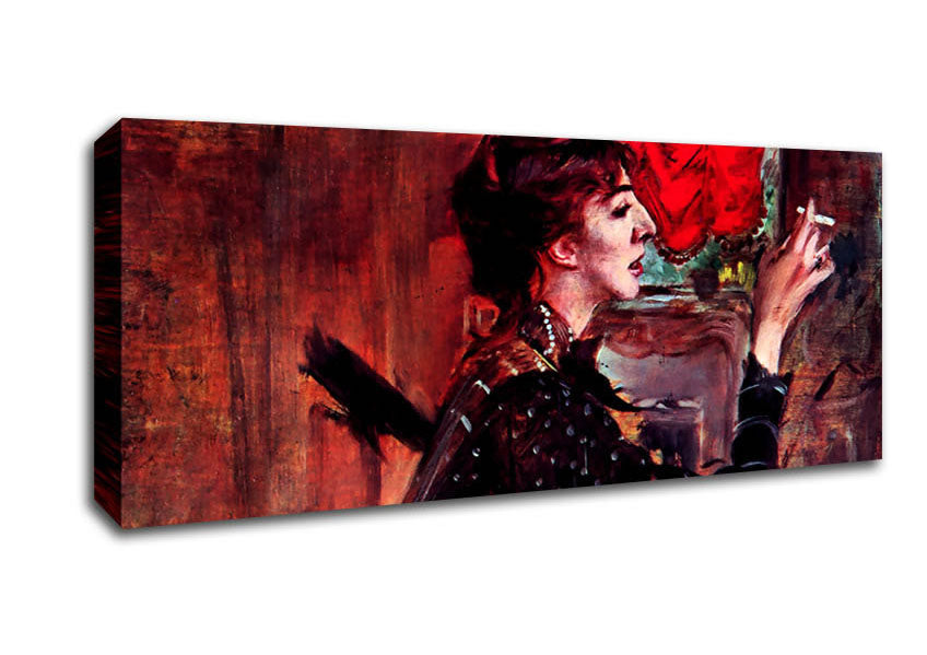 Picture of Giovanni Boldini The Red Curtain Panoramic Canvas Wall Art