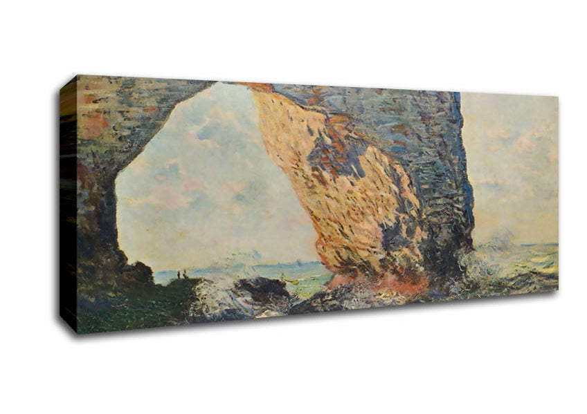 Picture of Monet The Rocky Cliffs Of Etretat La Porte Man 1 Panoramic Canvas Wall Art