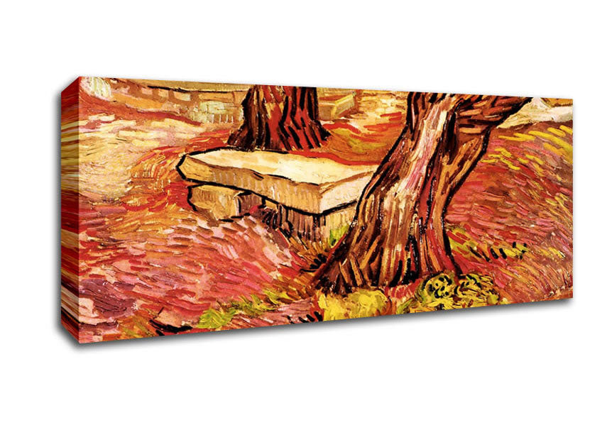 Picture of Van Gogh The Stone Bench In The Garden Of Saint-Paul Hospital Panoramic Canvas Wall Art