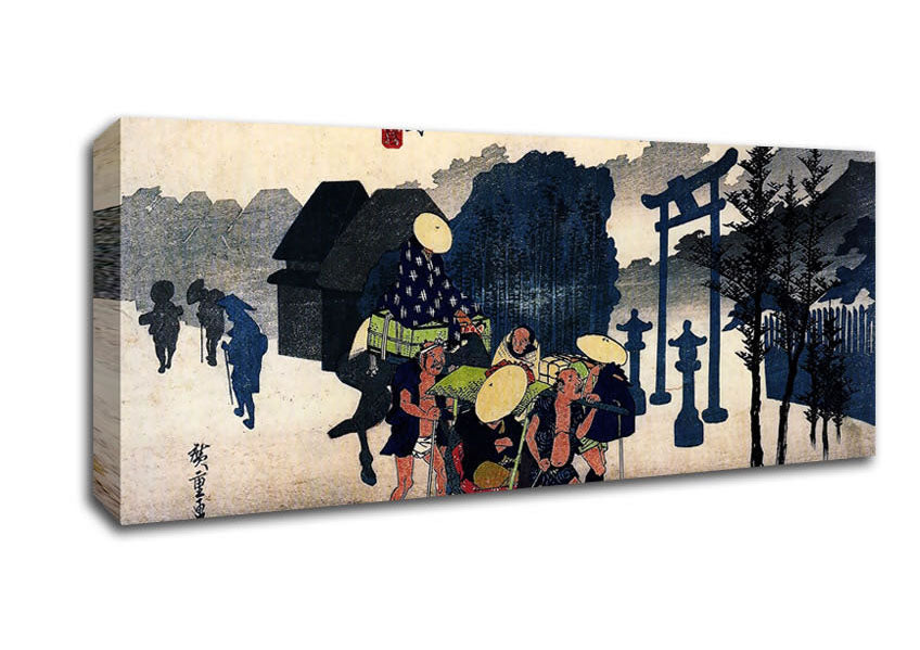 Picture of Hiroshige Travellers Passing A Shrine Panoramic Canvas Wall Art