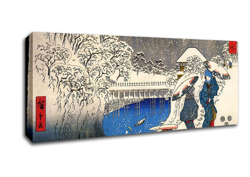 Picture of Hiroshige Two Ladies Conversing In The Snow Panoramic Canvas Wall Art