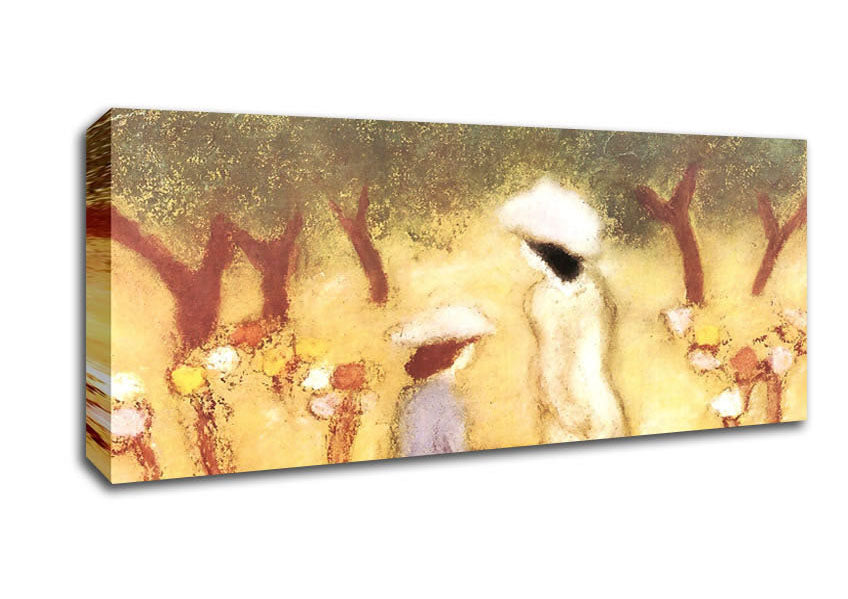 Picture of Joseph Rippl-Ronai Under The Hollyhocks Panoramic Canvas Wall Art