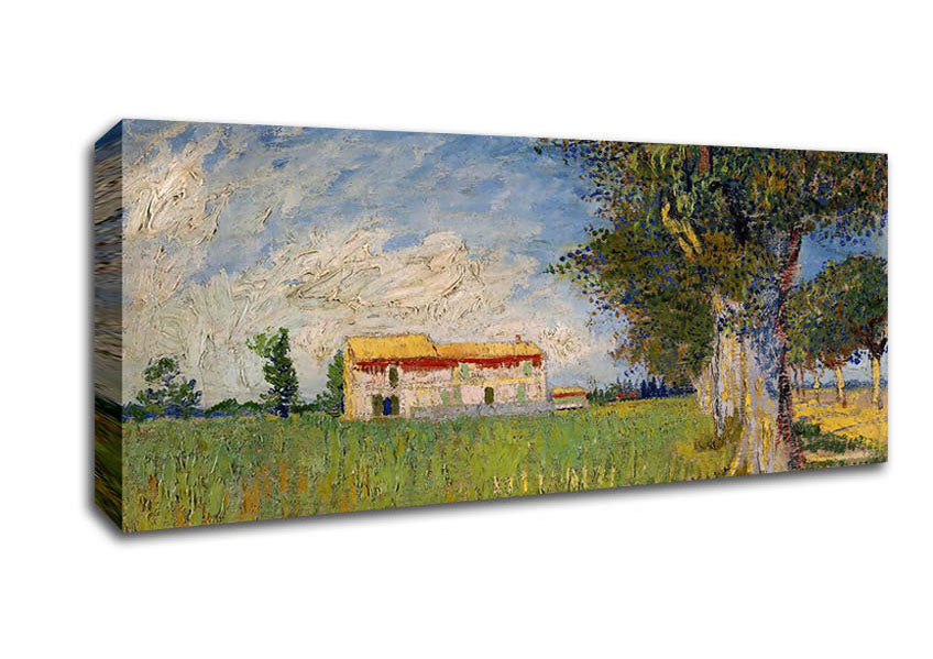 Picture of Van Gogh Farmhouse In A Wheat Field Panoramic Canvas Wall Art