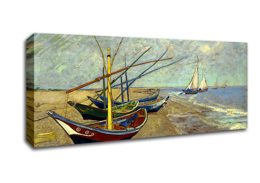 Picture of Van Gogh Fishing Boats At Sainte Marie Panoramic Canvas Wall Art