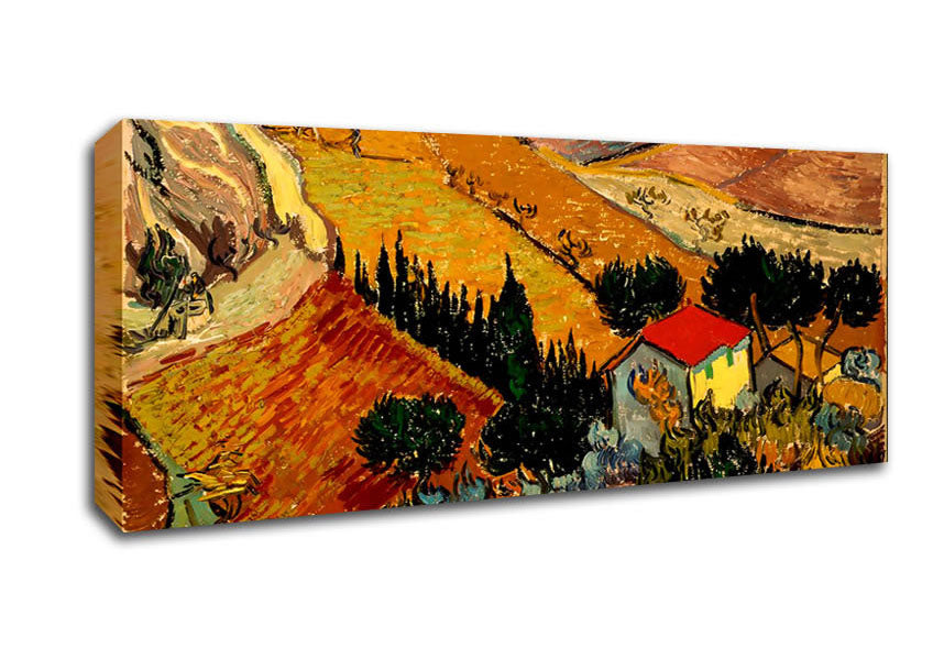 Picture of Van Gogh Landscape With House And Ploughman Panoramic Canvas Wall Art
