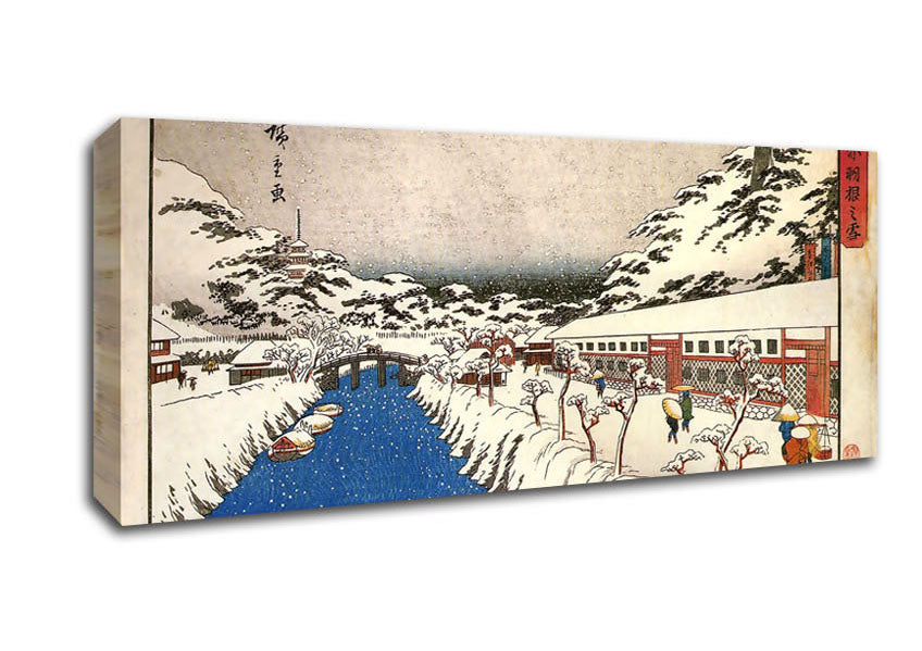 Picture of Hiroshige View Of A Canal In The Snow Panoramic Canvas Wall Art