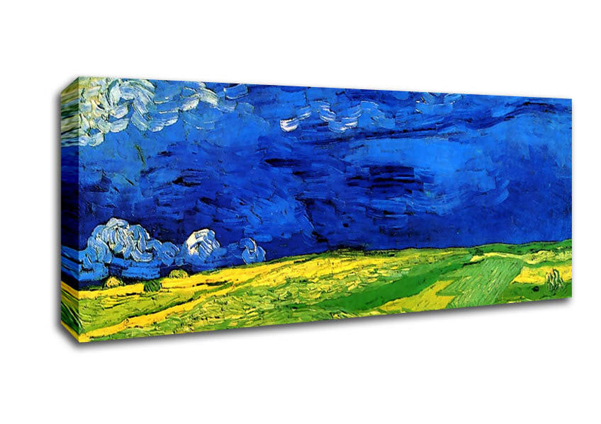 Picture of Van Gogh Wheat Field Under Clouded Sky Panoramic Canvas Wall Art