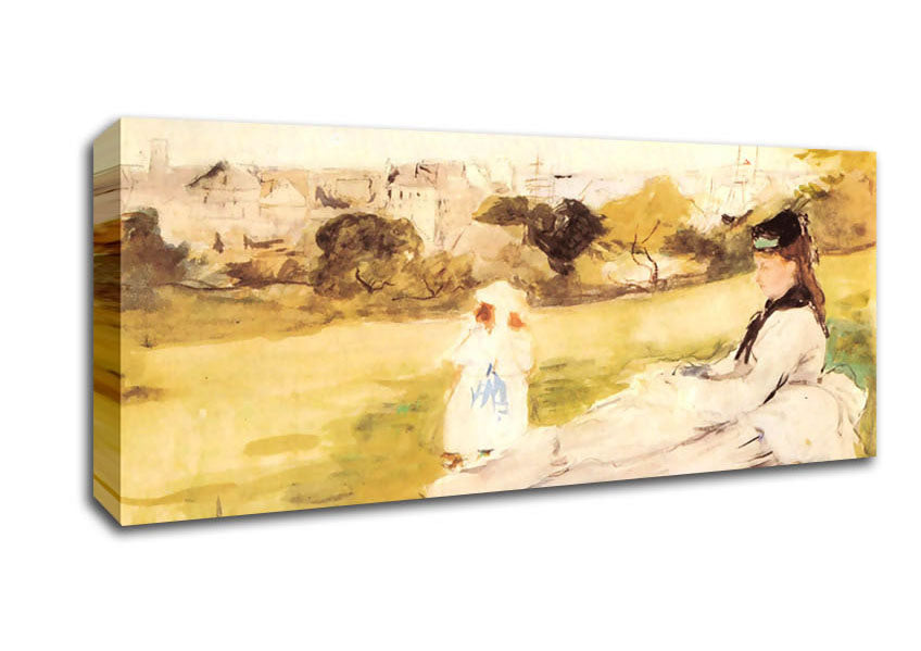 Picture of Morisot Woman And Child Sitting In A Field Panoramic Canvas Wall Art