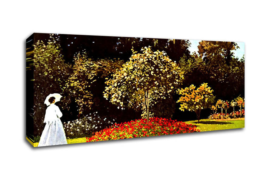 Picture of Monet Woman In The Park With Poppies Panoramic Canvas Wall Art