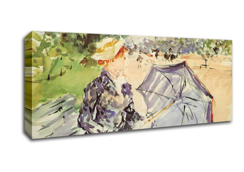 Picture of Morisot Woman With Parasol Sitting In The Park Panoramic Canvas Wall Art