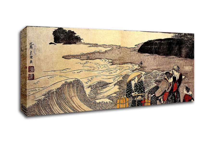 Picture of Hokusai Women On The Beach Of Enoshima Panoramic Canvas Wall Art
