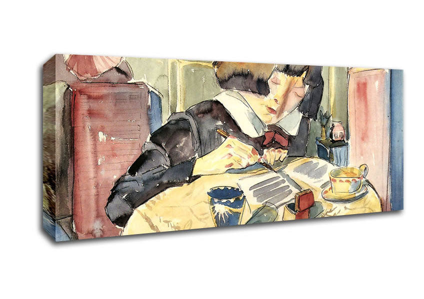 Picture of Walter Gramatte Writing Girl Sonia Gramatte Panoramic Canvas Wall Art