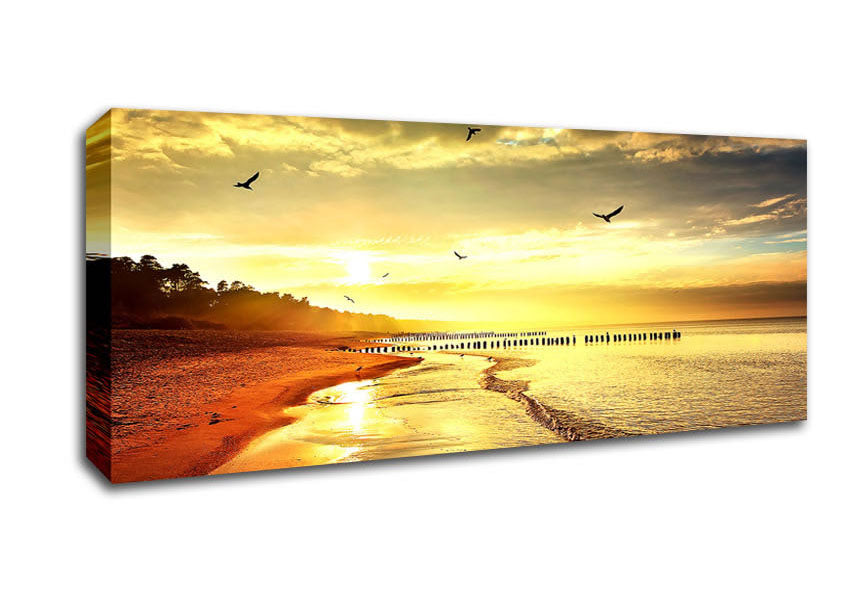 Picture of Stunning Yellow Sunset Beach Panoramic Canvas Wall Art