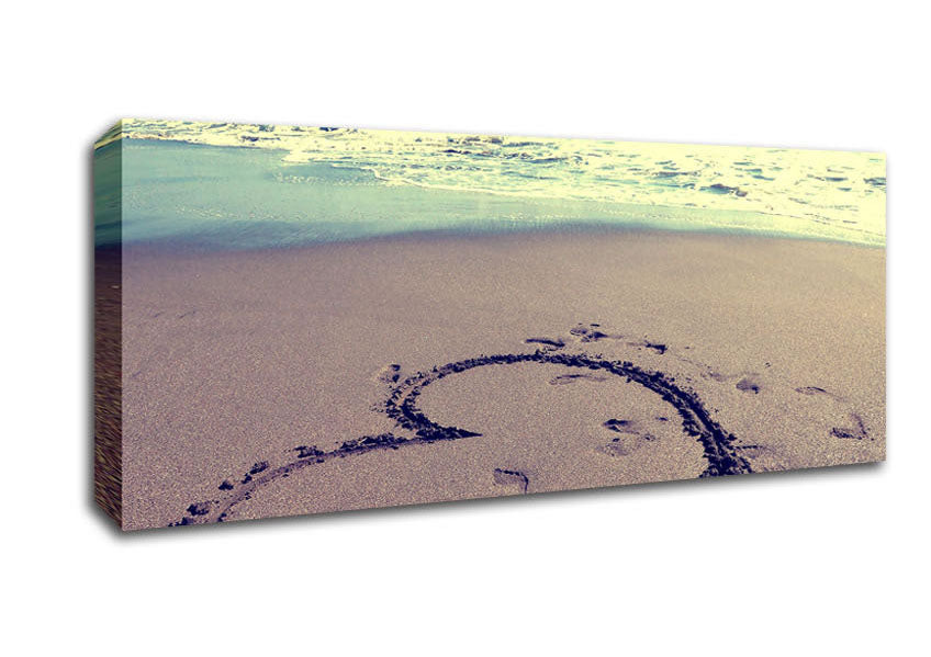 Picture of Heart On Beach Panoramic Canvas Wall Art