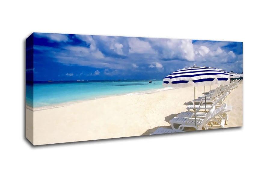 Picture of Sun Beds On The Island Of Paradise Panoramic Canvas Wall Art