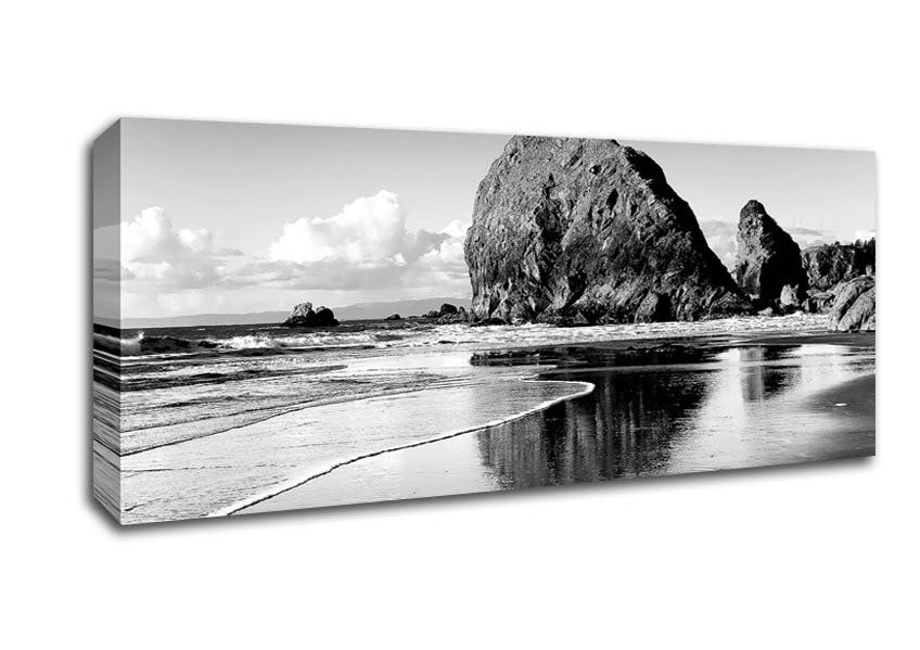 Picture of Magnificent Ocean Rocks B n W Panoramic Canvas Wall Art