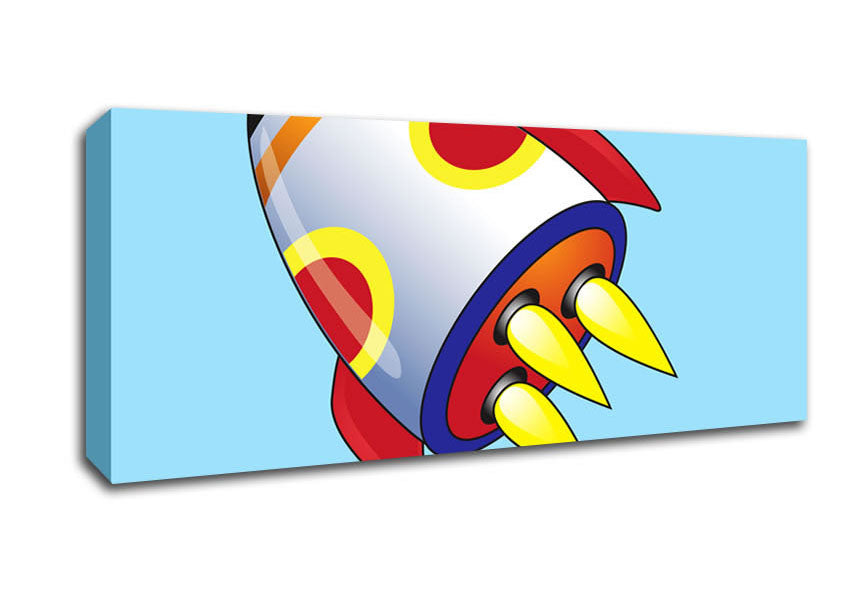 Picture of Flying Rocket Ship Baby Blue Panoramic Canvas Wall Art