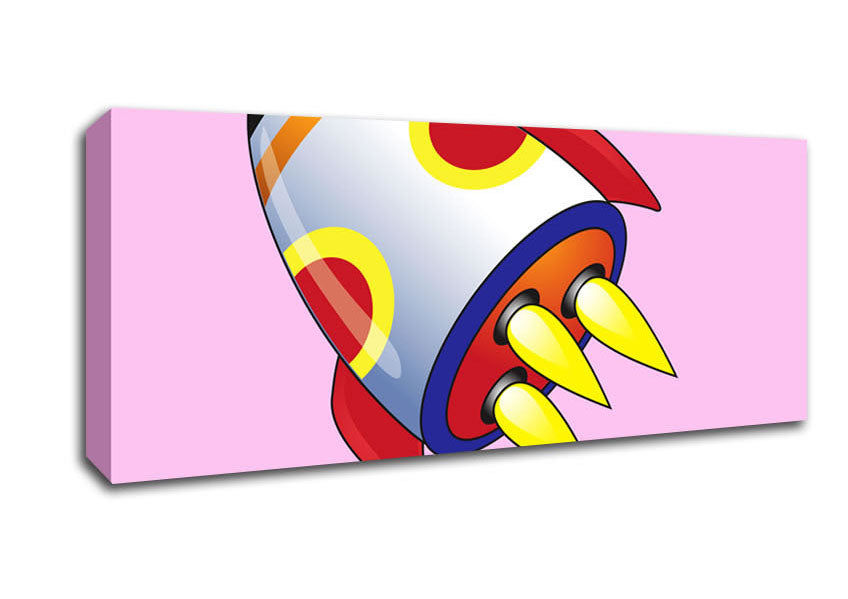 Picture of Flying Rocket Ship Pink Panoramic Canvas Wall Art