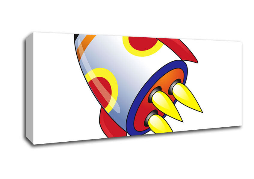 Picture of Flying Rocket Ship White Panoramic Canvas Wall Art