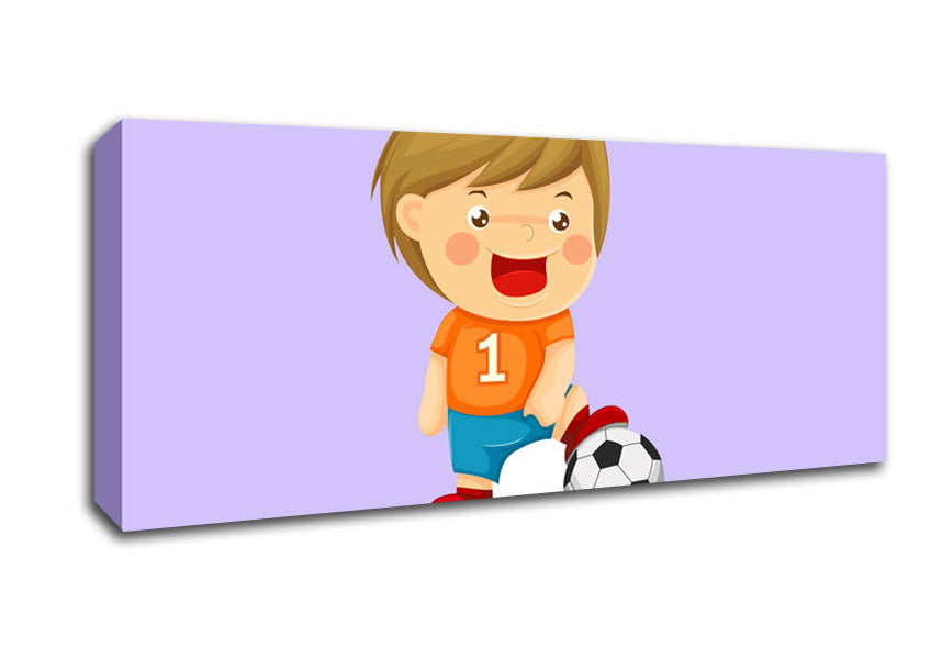 Picture of Footballer Standing On Ball Lilac Panoramic Canvas Wall Art