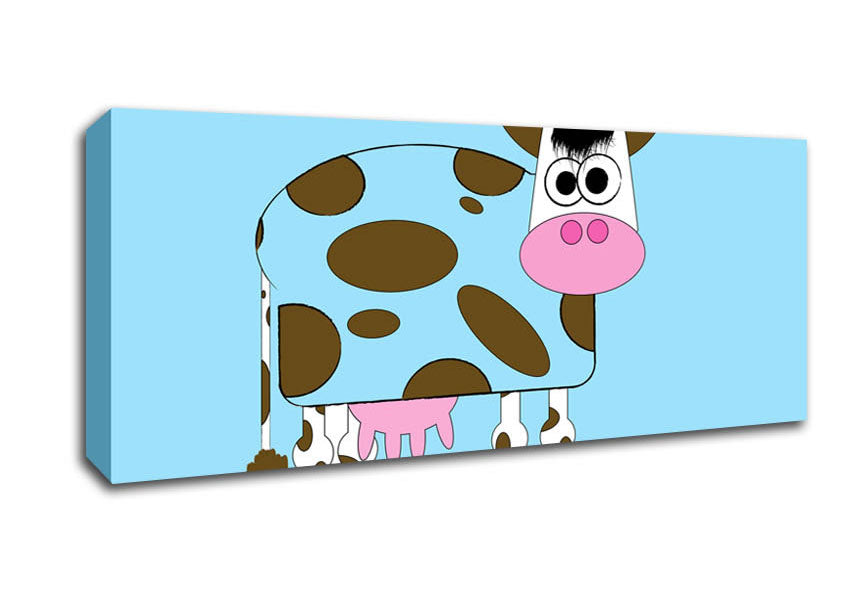 Picture of Funny Cow With Hair Baby Blue Panoramic Canvas Wall Art