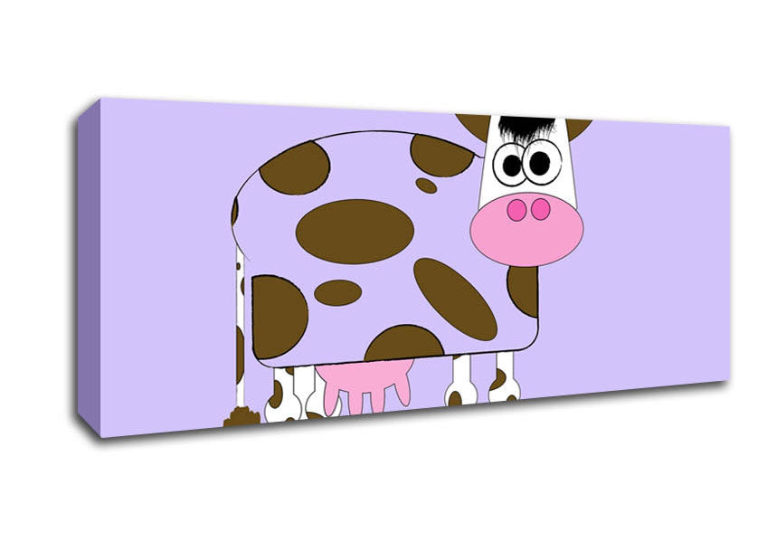 Picture of Funny Cow With Hair Lilac Panoramic Canvas Wall Art