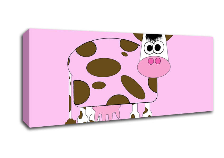 Picture of Funny Cow With Hair Pink Panoramic Canvas Wall Art
