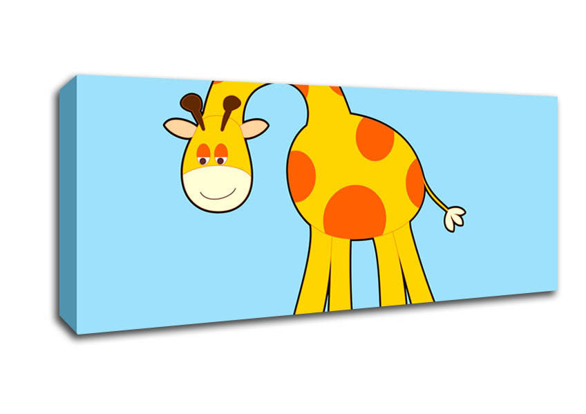 Picture of Funny Giraffe Looking Down Baby Blue Panoramic Canvas Wall Art