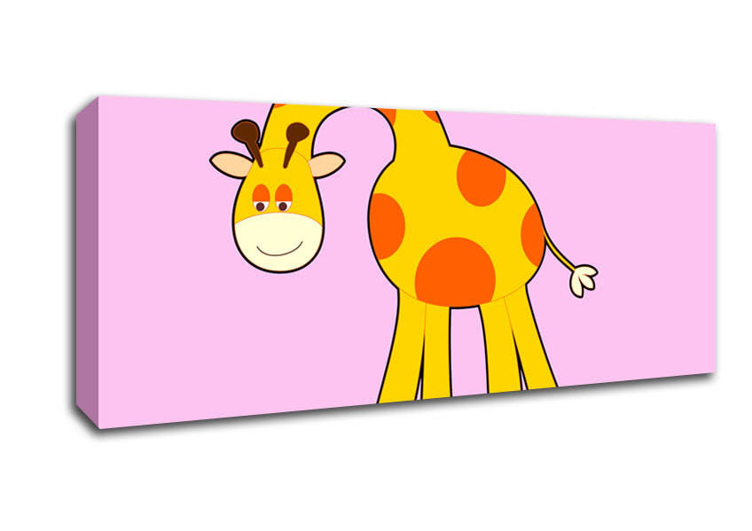Picture of Funny Giraffe Looking Down Pink Panoramic Canvas Wall Art