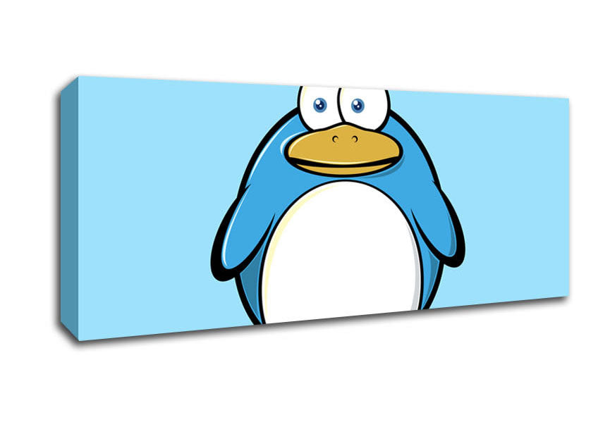 Picture of Funny Penquin Standing Baby Blue Panoramic Canvas Wall Art