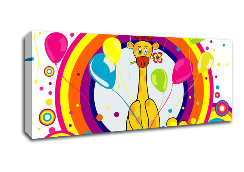 Picture of Giraffe Balloon Circles White Panoramic Canvas Wall Art