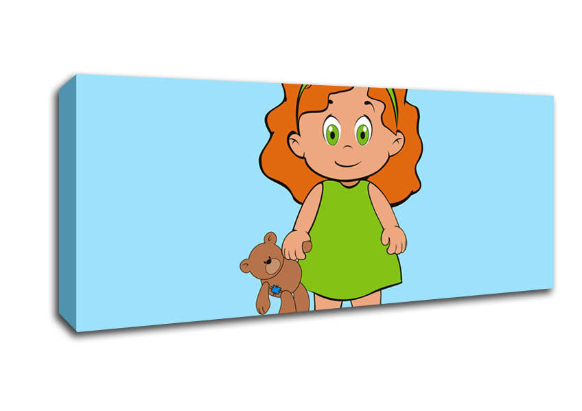 Picture of Girl With Teddy Bear Baby Blue Panoramic Canvas Wall Art