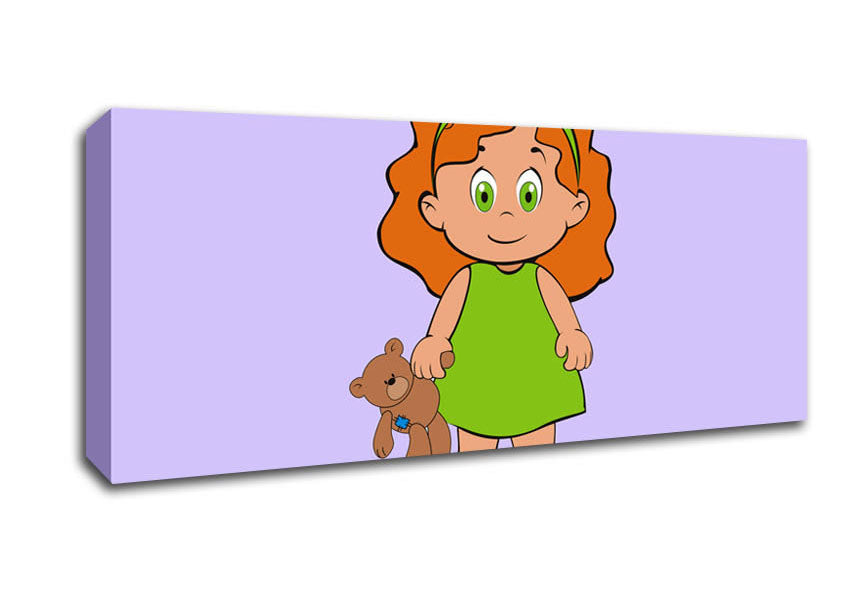 Picture of Girl With Teddy Bear Lilac Panoramic Canvas Wall Art