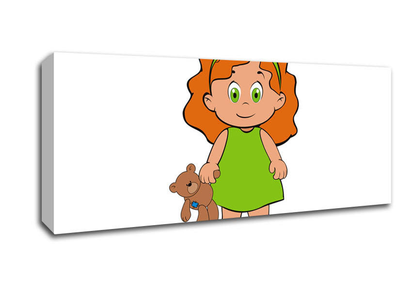 Picture of Girl With Teddy Bear White Panoramic Canvas Wall Art