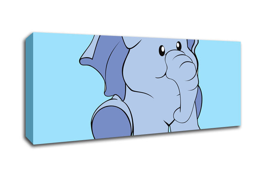 Picture of Happy Baby Elephant Baby Blue Panoramic Canvas Wall Art