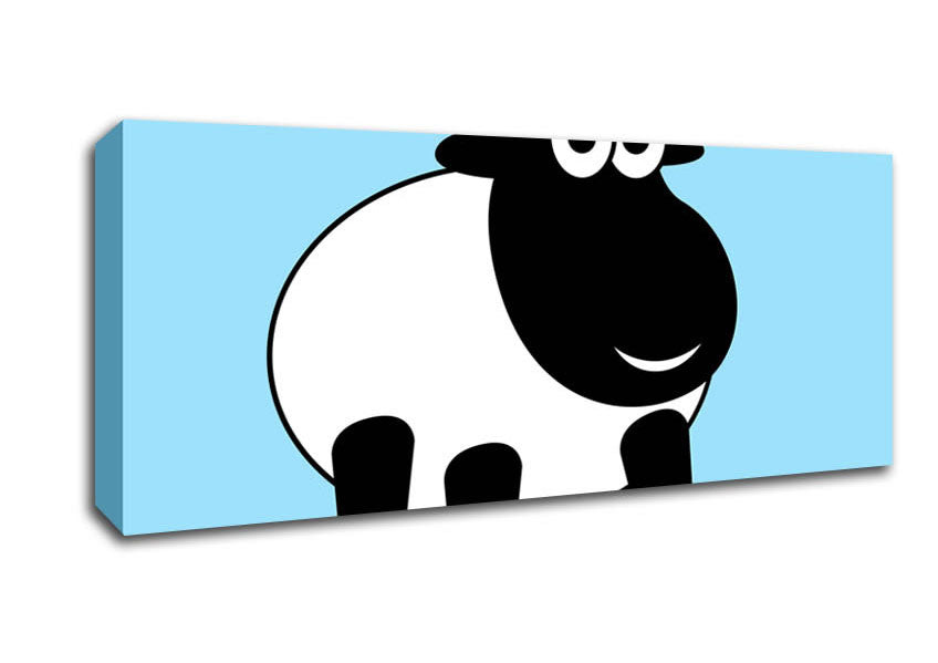 Picture of Happy Cartoon Sheep Baby Blue Panoramic Canvas Wall Art