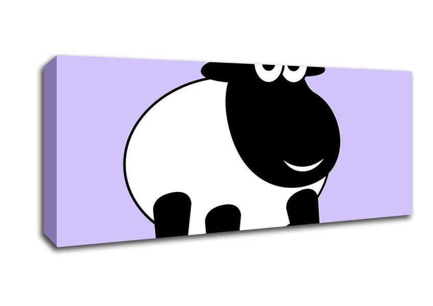 Picture of Happy Cartoon Sheep Lilac Panoramic Canvas Wall Art