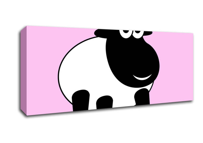 Picture of Happy Cartoon Sheep Pink Panoramic Canvas Wall Art