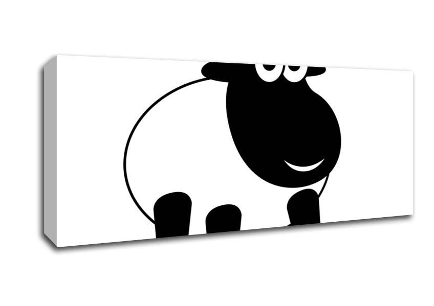 Picture of Happy Cartoon Sheep White Panoramic Canvas Wall Art
