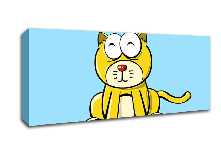 Picture of Happy Cat Sitting Baby Blue Panoramic Canvas Wall Art