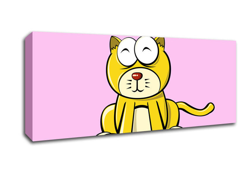 Picture of Happy Cat Sitting Pink Panoramic Canvas Wall Art