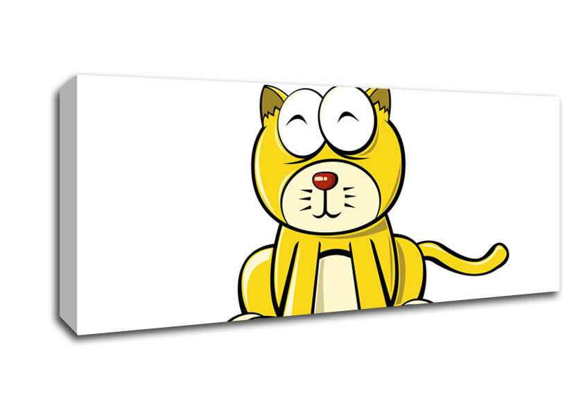 Picture of Happy Cat Sitting White Panoramic Canvas Wall Art