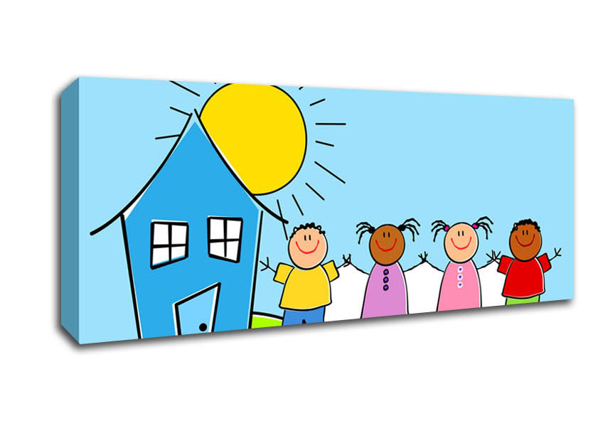 Picture of Happy Children In The Sun Baby Blue Panoramic Canvas Wall Art