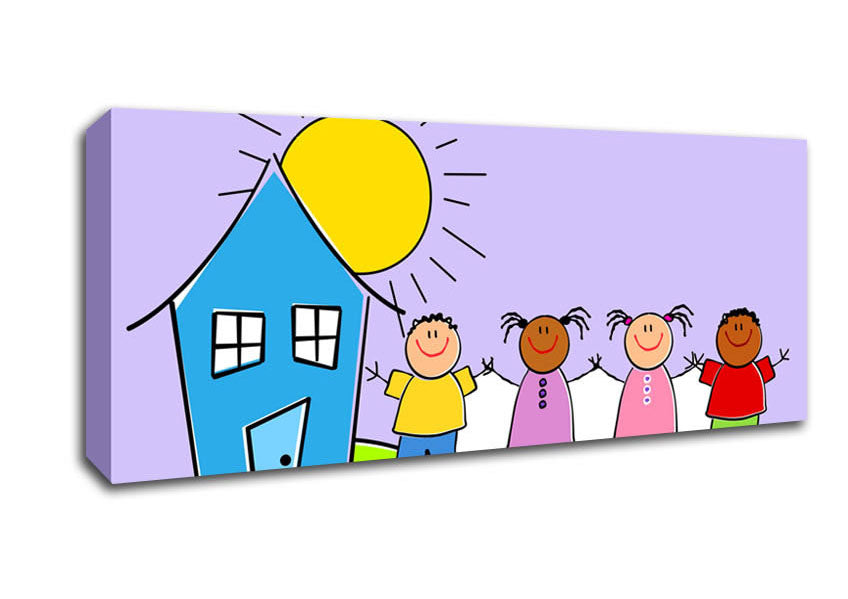 Picture of Happy Children In The Sun Lilac Panoramic Canvas Wall Art