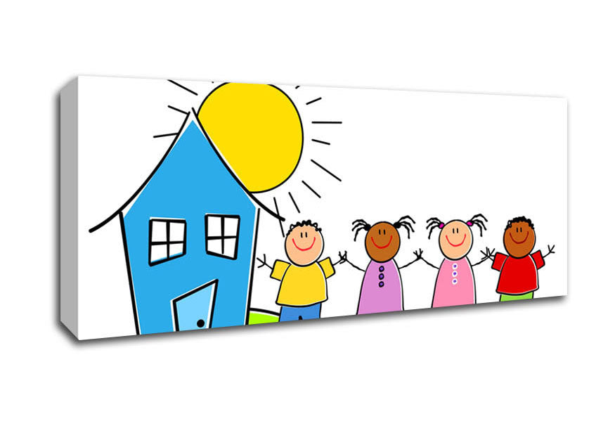 Picture of Happy Children In The Sun White Panoramic Canvas Wall Art